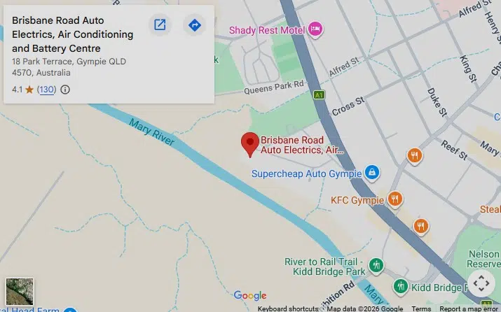 Map showing Brisbane Road Auto Electrics at 18 Park Terrace, Gympie
